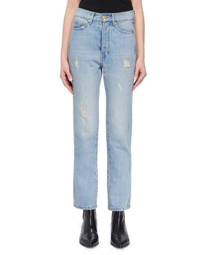 Victoria Victoria Beckham High-waist Cropped Straight-leg Jeans W Distressing In Blue