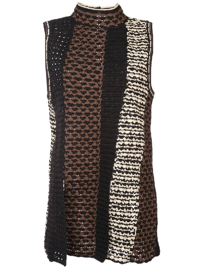 Proenza Schouler Sleeveless Tie-neck Multicolor Crochet Tunic In Black