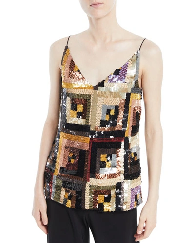 Rosetta Getty V-neck Hand-sewn Patchwork Sequin Camisole Top