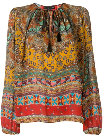 Etro Tie-neck Long-sleeve Paisley-print Silk Blouse In Yellow & Orange