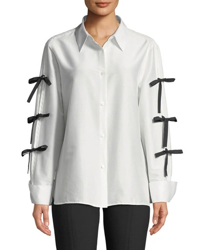 Escada Bow-sleeve Button-front Cotton-silk Shirt