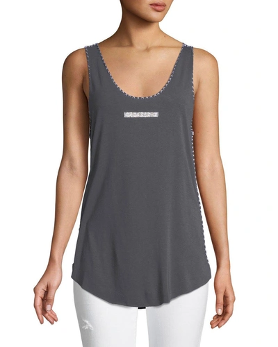 Made On Grand Scoop-neck Crystal-beaded Bar Relaxed Bamboo Tank Top In Gray