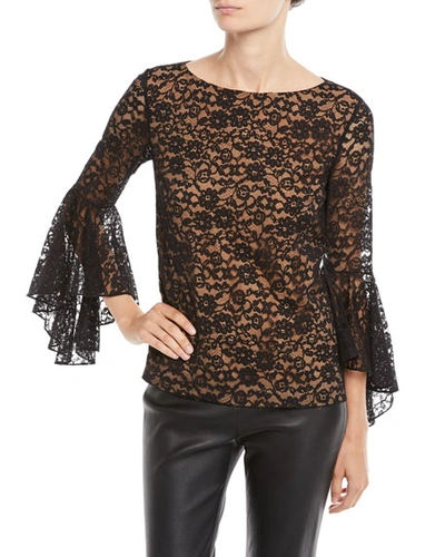 Michael Kors Round-neck Bell-sleeve Floral-lace Top