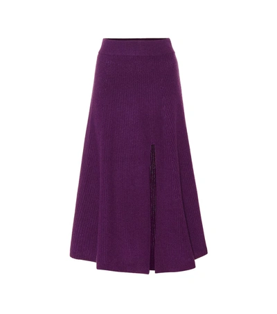 Altuzarra Cavin Front-slit Midi Cashmere Knit Skirt In Dark Purple