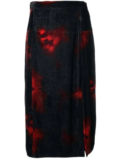 Altuzarra Tie-dye Floral-printed Front-slit Velvet Straight Skirt In Black