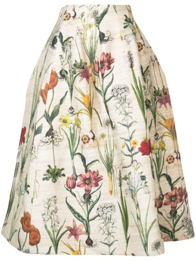 Oscar De La Renta Tea-length Floral-jacquard Full Party Skirt In Ecru