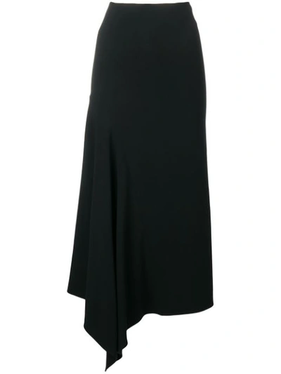 Victoria Beckham Asymmetric-hem A-line Calf-length Crepe Skirt In Black