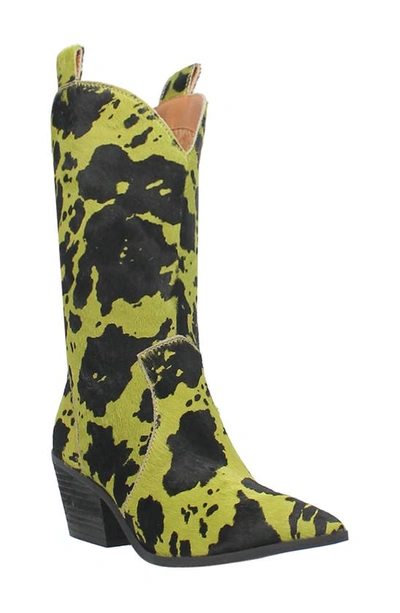 Dingo Live A Little Genuine Calf Hair Western Boot In Lime