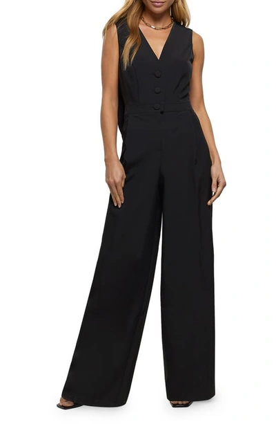 River Island Back Bow Sleeveless Jumpsuit In Black