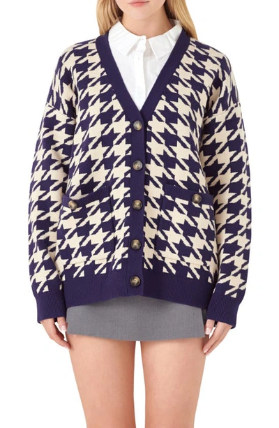 English Factory Houndstooth Cardigan In Navy Multi