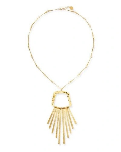 Devon Leigh Long Golden Fringe Pendant Necklace
