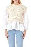 English Factory Mixed Media Cable Stitch Sweater In Cream,white