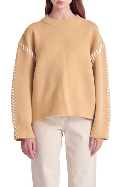 English Factory Whipstitch Accent Crewneck Jumper In Camel/ Cream