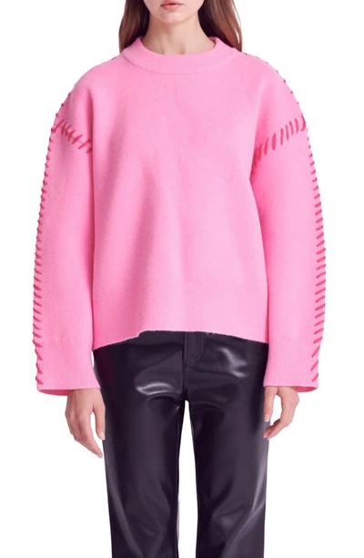 English Factory Whipstitch Accent Crewneck Sweater In Pink/fuchsia