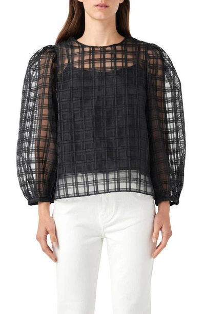 English Factory Plaid Organza Top In Black