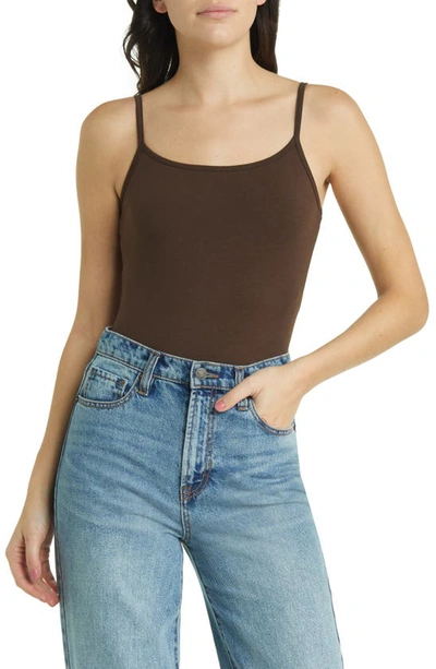 Madewell Cami Thong Bodysuit In Dark Coffee