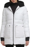 Kenneth Cole New York Faux Shearling Lined Hood Channel Quilted Puffer Parka Jacket In White