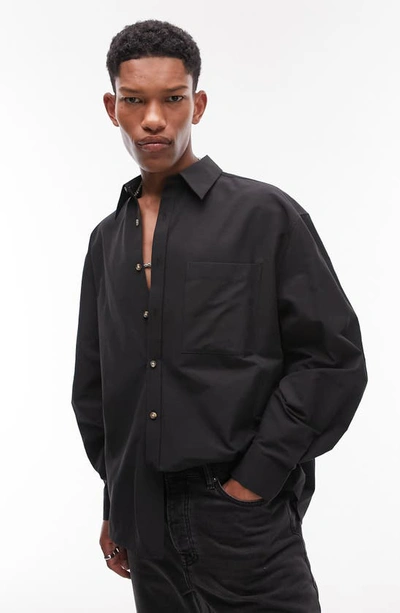 Topman Oversize Button-up Shirt In Black