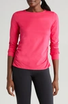 Zella Ruched Long Sleeve T-shirt In Pink Bright