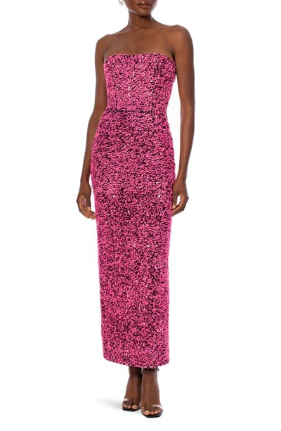 Helsi Leslie Sequin Strapless Gown In Bright Pink