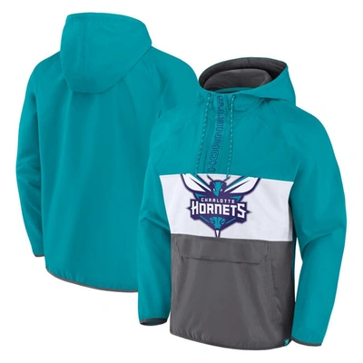 Fanatics Branded  Teal/gray Charlotte Hornets Anorak Flagrant Foul Color-block Raglan Hoodie Half-zi In Teal,gray