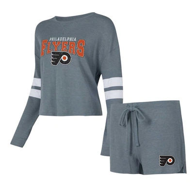 Concepts Sport Women's  Gray Distressed Philadelphia Flyers Meadow Long Sleeve T-shirt And Shorts Sle
