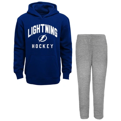 Outerstuff Kids' Toddler Blue/heather Gray Tampa Bay Lightning Play By Play Pullover Hoodie & Pants Set