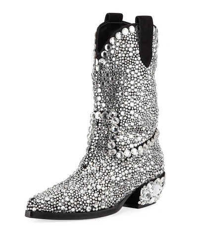 Dolce & Gabbana 30mm Crystal Western Boot In Nero/crystal