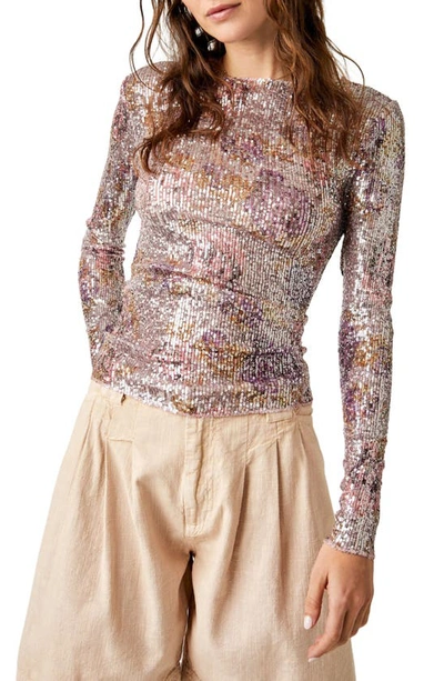 Free People Gold Rush Sequin Top In Lilac Combo