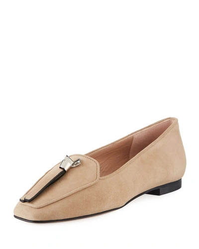 Stuart Weitzman Slipknot Easy Flat Suede Loafers In Brownstone