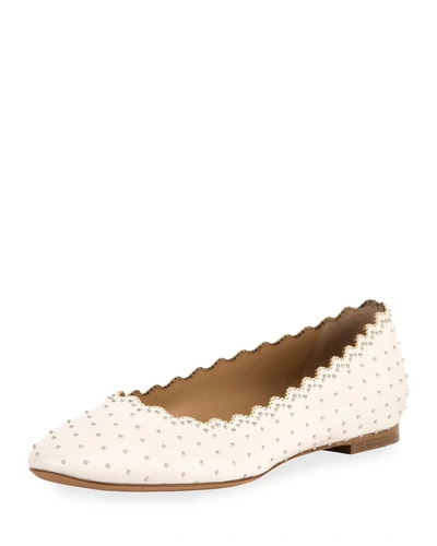 Chloé Lauren Scalloped Ballet Flats With Silver Studs In White