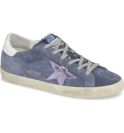 Golden Goose Superstar Suede Low-top Sneakers With Leather Star In Denim Blue/ Pink