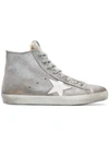 Golden Goose Francy Metallic Leather Star High-top Sneakers With Fur In Silver