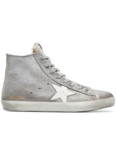 Golden Goose Francy Metallic Leather Star High-top Sneakers With Fur In Silver