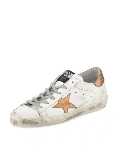 Golden Goose Superstar Leather Low-top Platform Sneaker With Glitter Star In White/copper