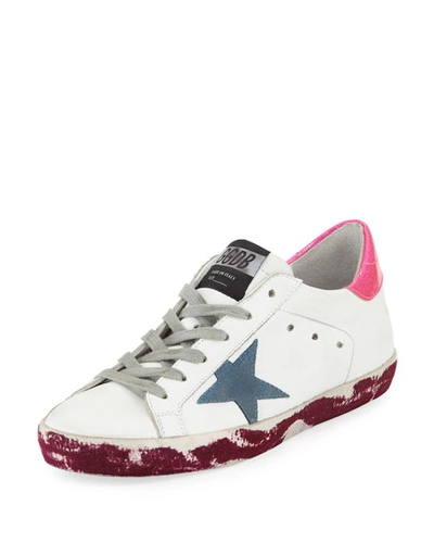 Golden Goose Superstar Paint-leather Low-top Platform Sneakers, White/pink/purple