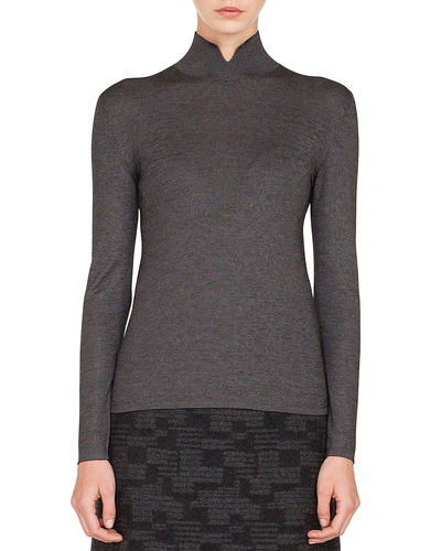 Akris Mock-neck Long-sleeve Cashmere-silk Knit Pullover Sweater In Dark Gray