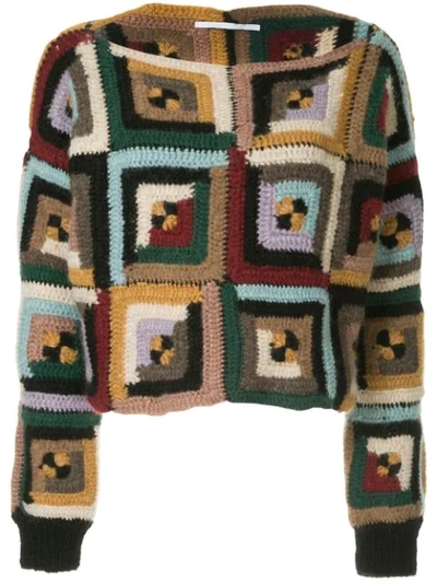 Rosetta Getty Bateau-neck Long-sleeve Square-quilt Pullover Sweater In Multicolour