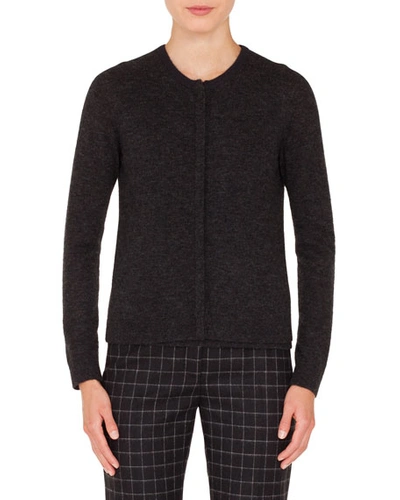 Akris Round-neck Button-front Cashmere-silk Melange Knit Cardigan In Dark Gray