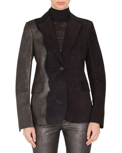 Akris Seth One-button Suede Patchwork Leather Jacket In Dark Gray