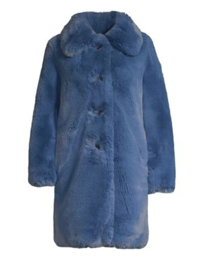 Marc Jacobs Chubby Plush Coat With Collar In Dusty Blue