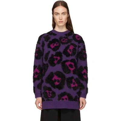 Marc Jacobs Leopard-jacquard Metallic Long-sleeve Crewneck Tunic Sweater In Purple