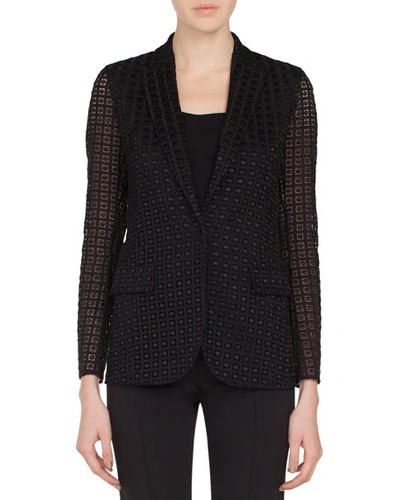 Akris One-button Secret Curtain Embroidered Jacket