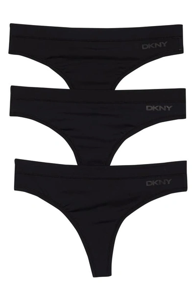 Dkny Active Comfort 3-pack Thongs In Black