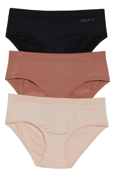Dkny Active Comfort 3-pack Hipster Briefs In Black/ Blush/ Rosewood