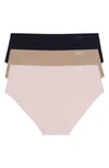 Dkny Litewear Cut Anywhere Assorted 3-pack Hipster Briefs In Black/ Glow/ Pearl Cream