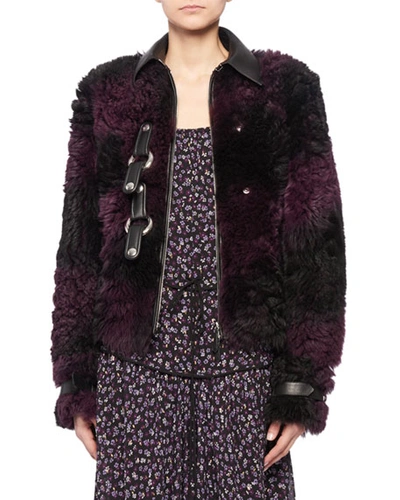 Altuzarra Snap-front Tie-dye Shearling Bomber Jacket W/ Leather Trim In Purple