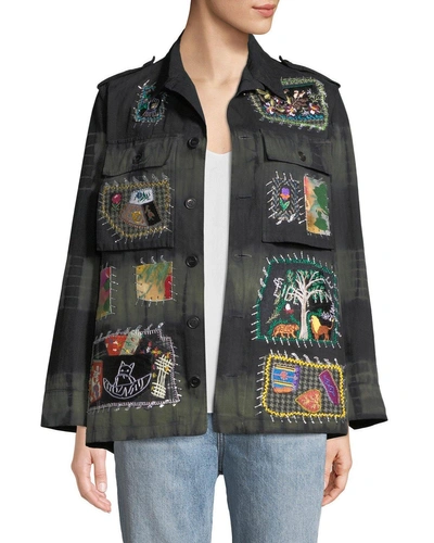 Libertine Button-front Embroidered-patchwork Army Jacket In Multi