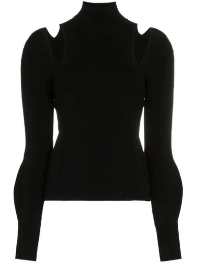 Chloé Turtleneck Cutout-shoulder Long-sleeve Knit Cashmere Sweater In 001 Black