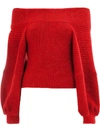 Oscar De La Renta Off-the-shoulder Metallic Ribbed Wool-blend Sweater In Red